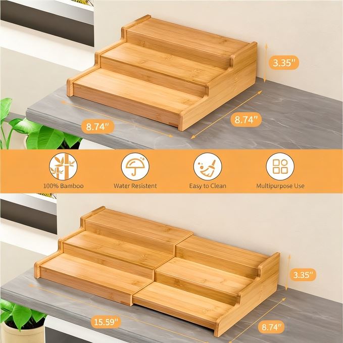 3 Tier Expandable Bamboo Spice Rack Organizer factory