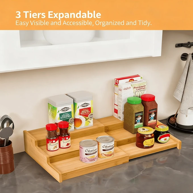 3 Tier Expandable Bamboo Spice Rack Organizer price