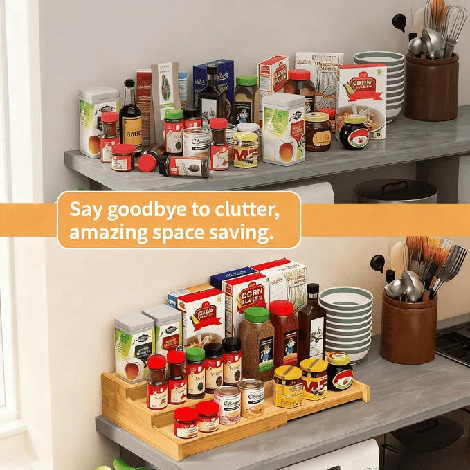 3 Tier Expandable Bamboo Spice Rack Organizer high quality