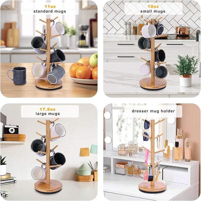 Bamboo 360° Rotating 8-Hook Coffee Mug Holder price