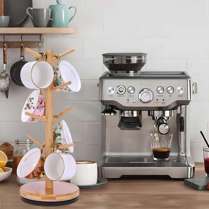 Bamboo 360° Rotating 8-Hook Coffee Mug Holder factory