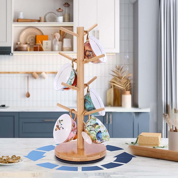 Bamboo 360° Rotating 8-Hook Coffee Mug Holder suppliers