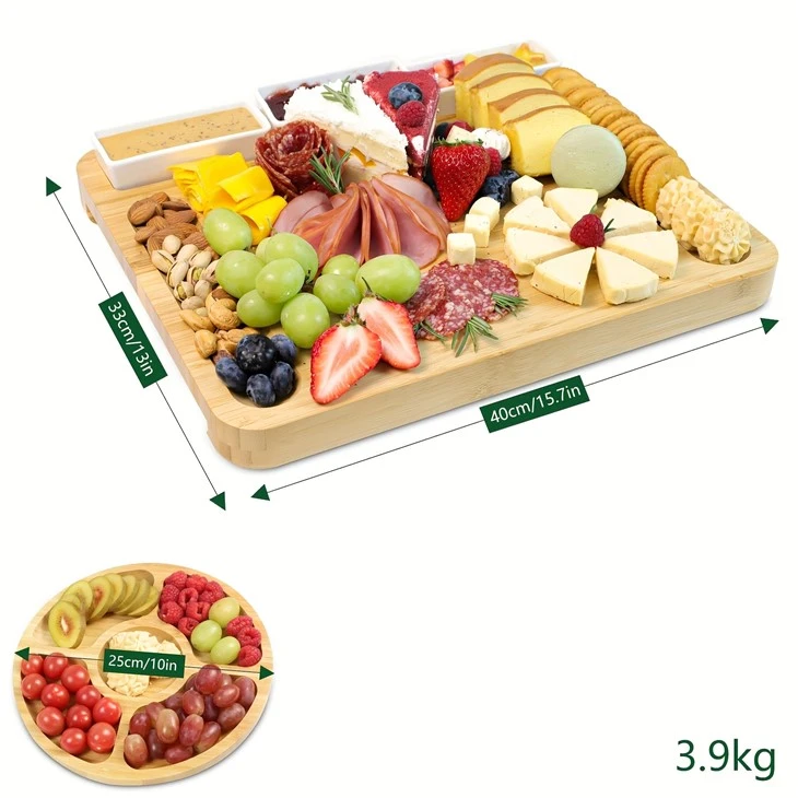Bamboo Charcuterie Board With Slide-Out Utensil Drawers (3)