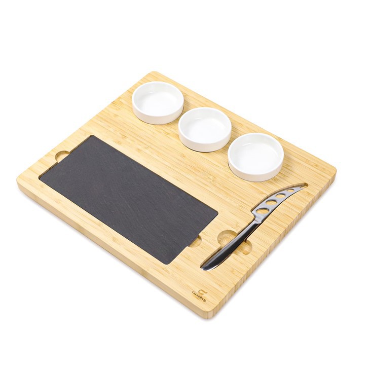 Bamboo Cheese Platter Set With Slate Plate