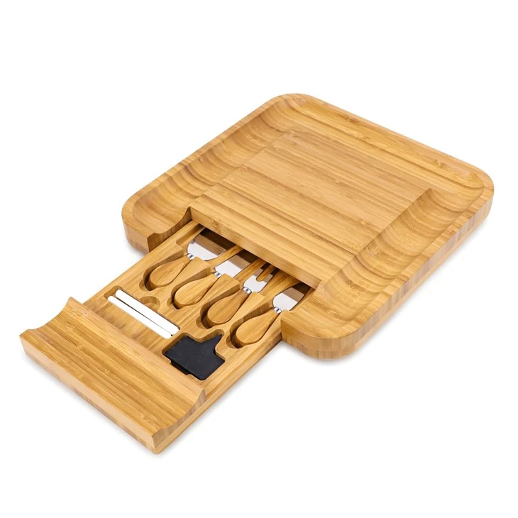 Bamboo Cheese Platter with Cheese Utensils (1)
