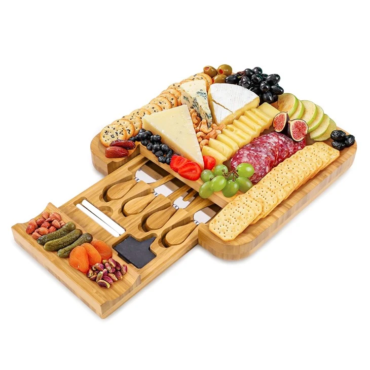 Bamboo Cheese Platter with Cheese Utensils (2)