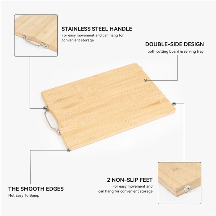 Bamboo Chopping Board With Stainless Steel Handle feature