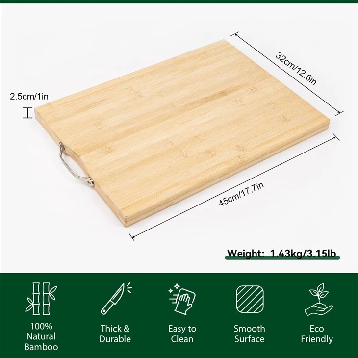 Bamboo Chopping Board With Stainless Steel Handle  size 45x32cm