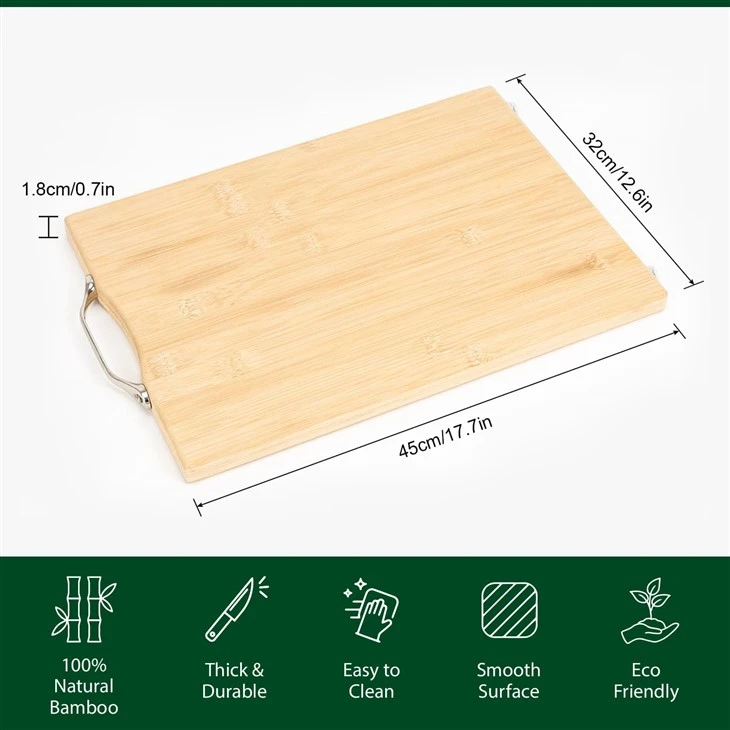 Bamboo Chopping Board With Stainless Steel Handle 45x32cm size