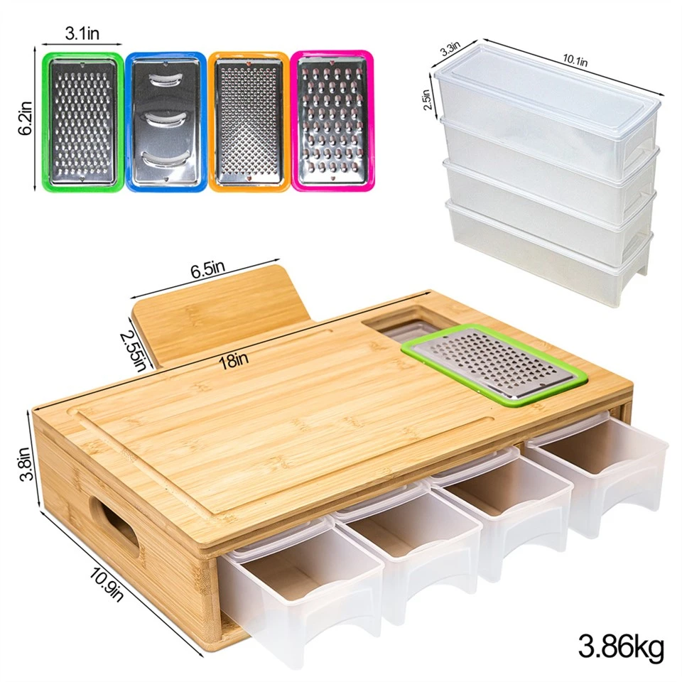 Bamboo Cutting Board With Containers