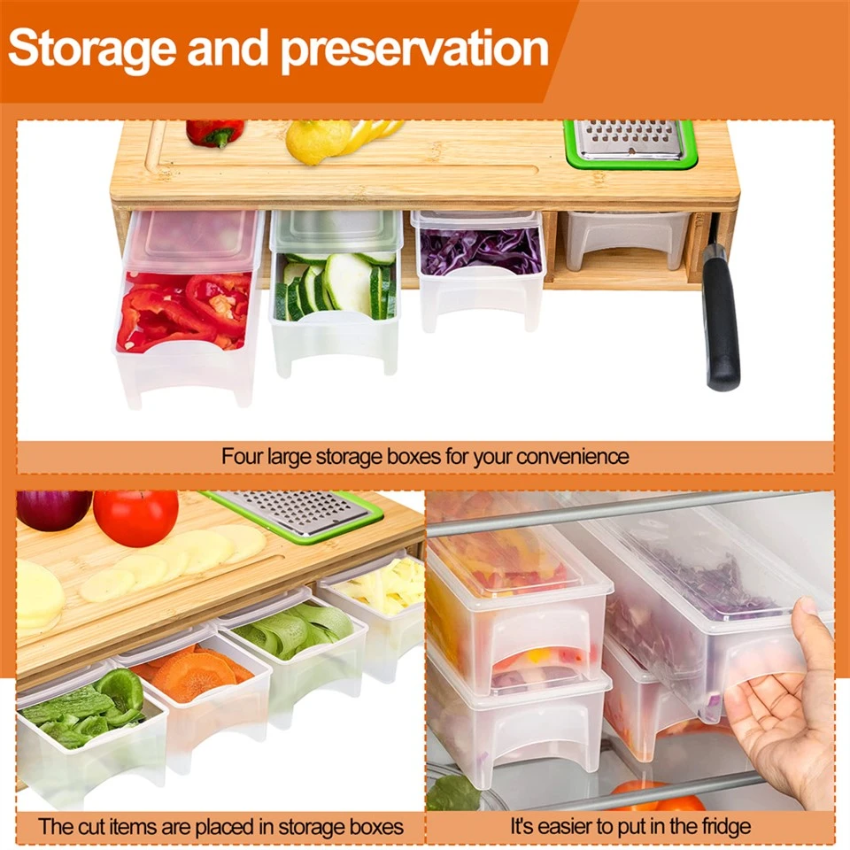 Bamboo Cutting Board With Containers