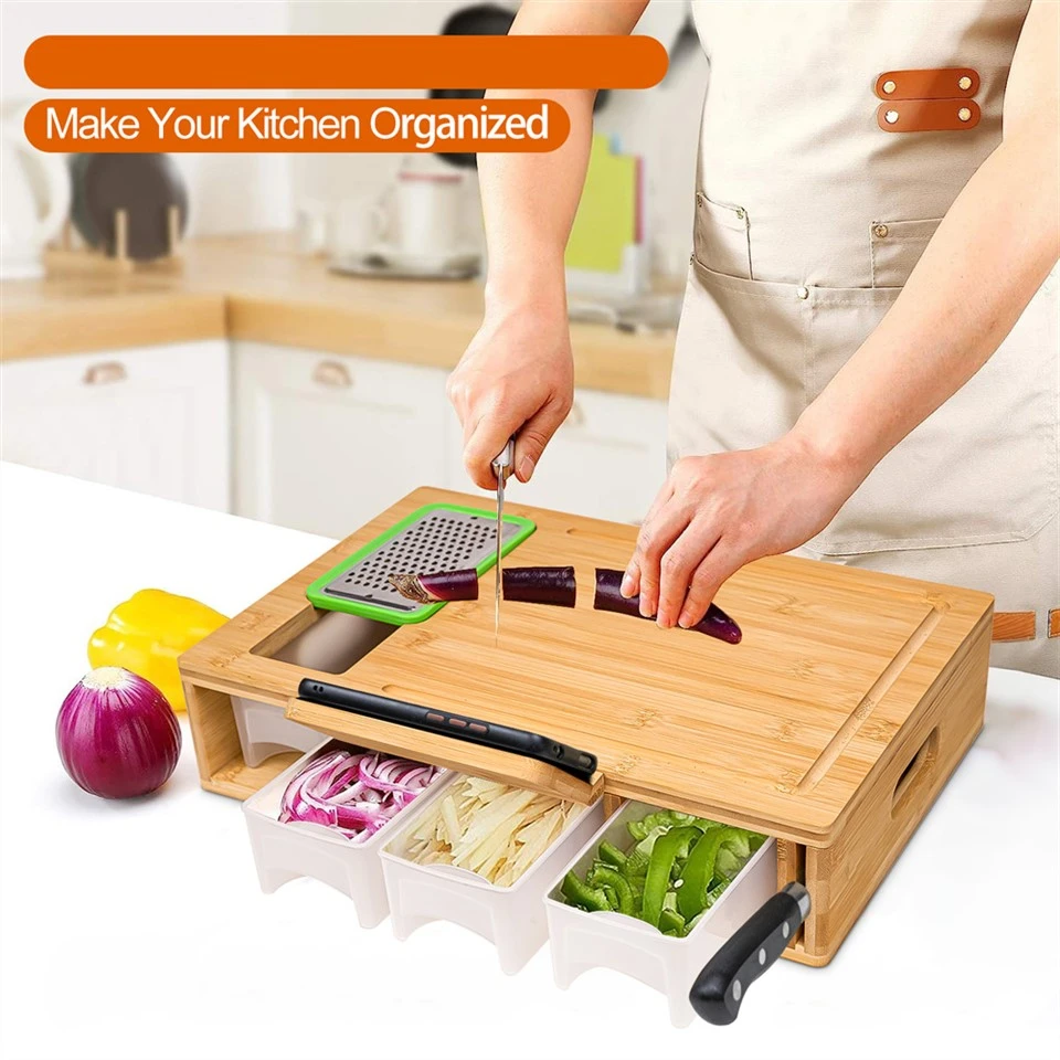 Bamboo Cutting Board With Containers