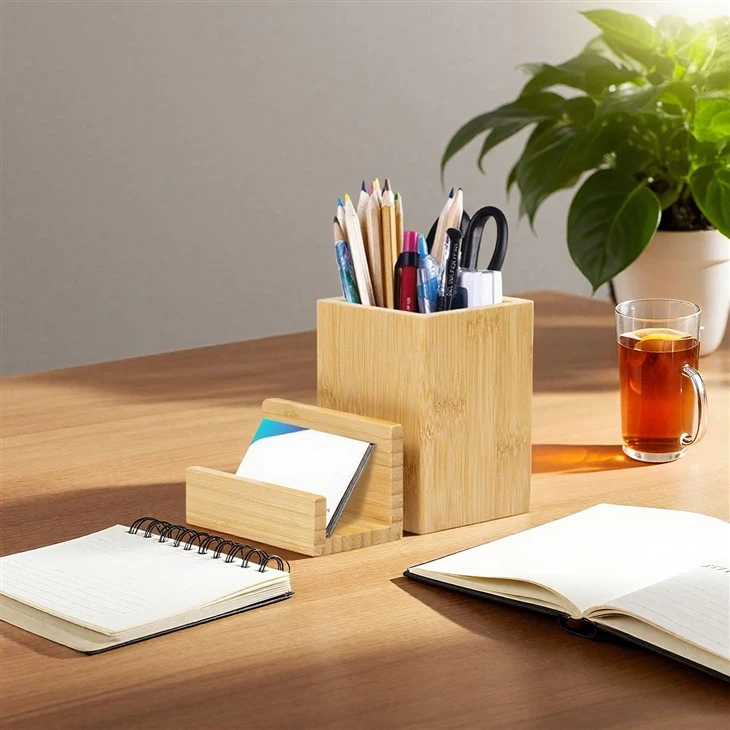 Bamboo Pen Holder And Business Card Holder Stand factory