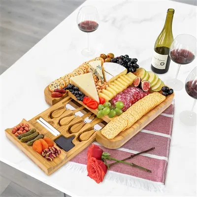 Bamboo Cheese Platter With Cheese Utensils