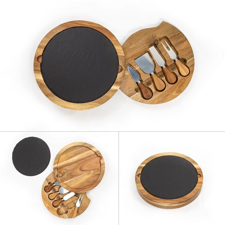 Wood Cheese Board With Knife Set And Slate (2)