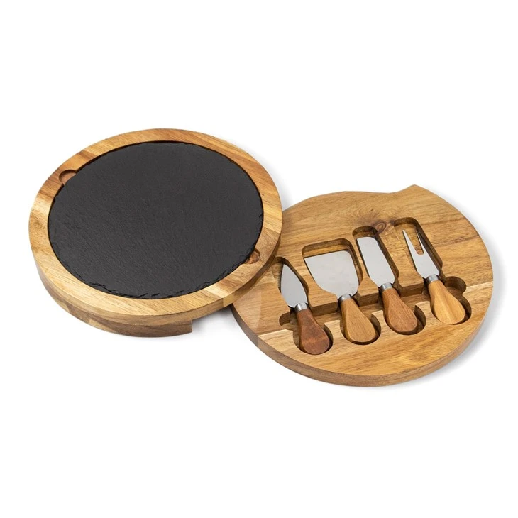 Wood Cheese Board With Knife Set And Slate (1)
