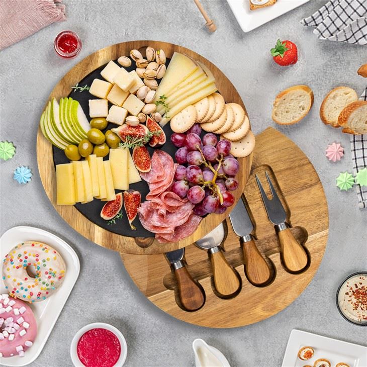 Wood Cheese Board With Knife Set And Slate (4)