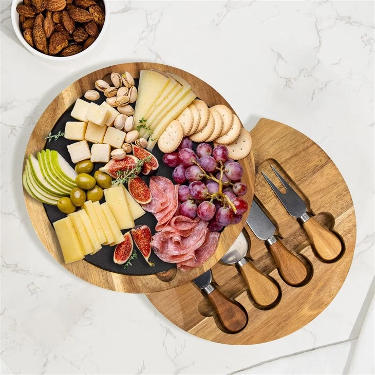 Wood Cheese Board With Knife Set And Slate (3)