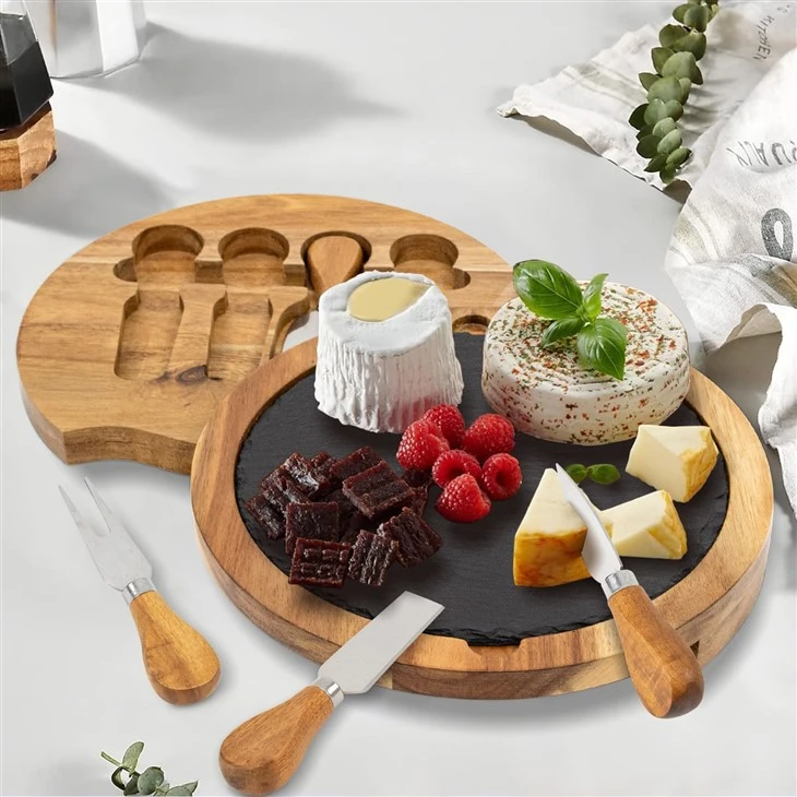 Wood Cheese Board With Knife Set And Slate (5)