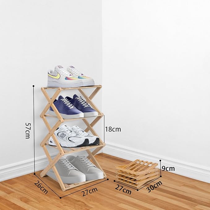 4 Tier Bamboo Portable Folding Shoe Rack factory