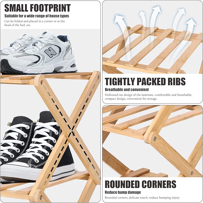 4 Tier Bamboo Portable Folding Shoe Rack high quality