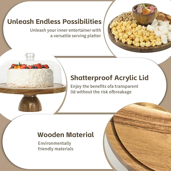 Acacia Wood Cake Stand With Lid high quality