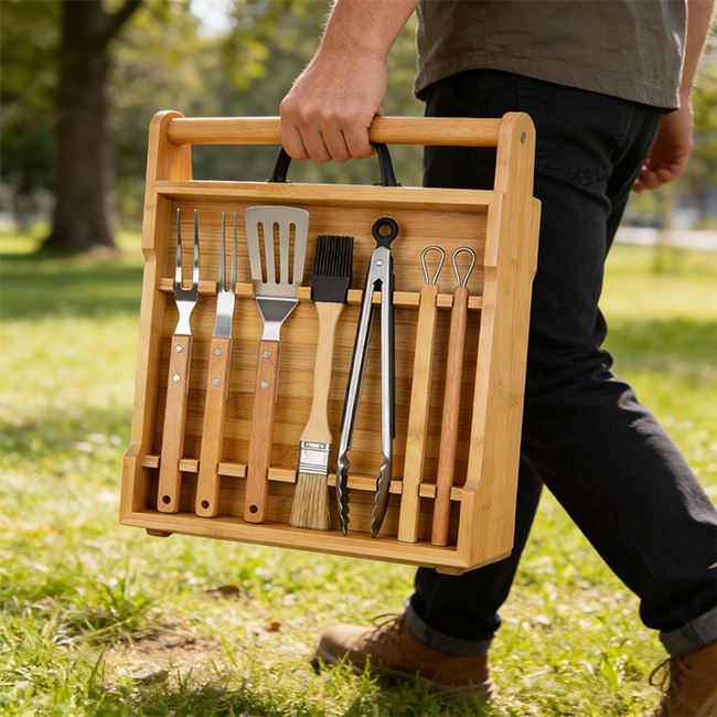 Bamboo BBQ Grill Tool Organizer Box best