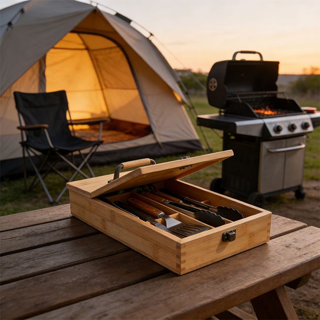 Bamboo BBQ Grill Tool Organizer Box high quality
