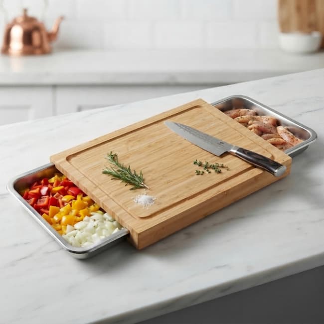 Bamboo Cutting Board With Stainless Steel Tray manufacturers
