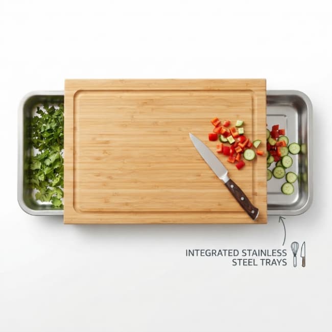 Bamboo Cutting Board With Stainless Steel Tray factory