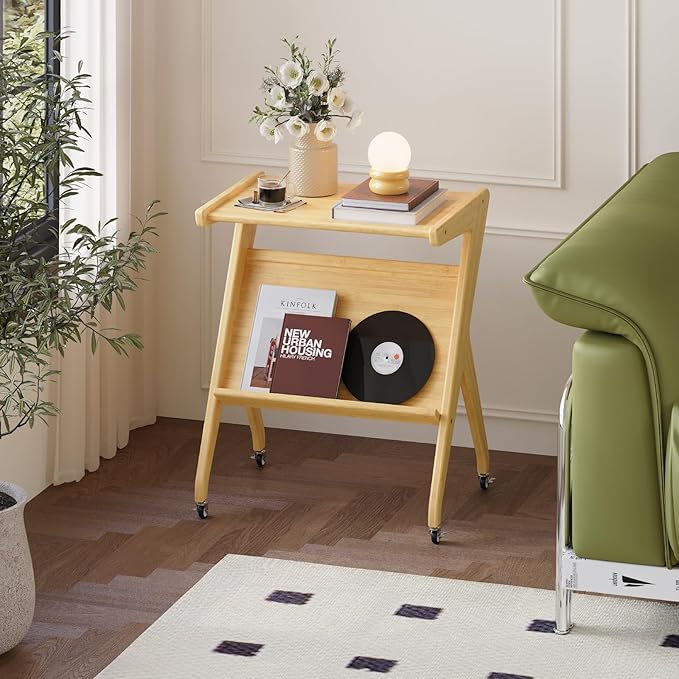 Bamboo Rolling Side Table With Lockable Casters high quality