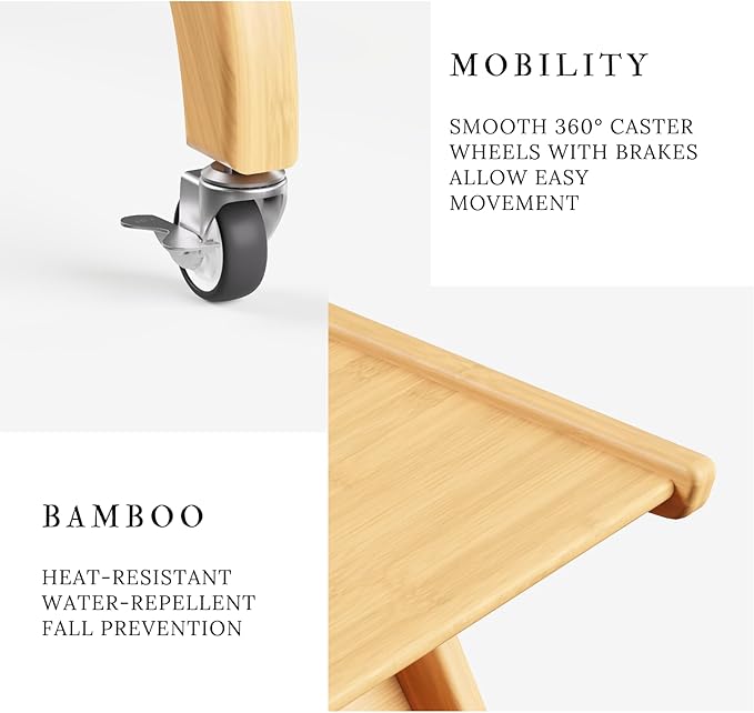 Bamboo Rolling Side Table With Lockable Casters factory