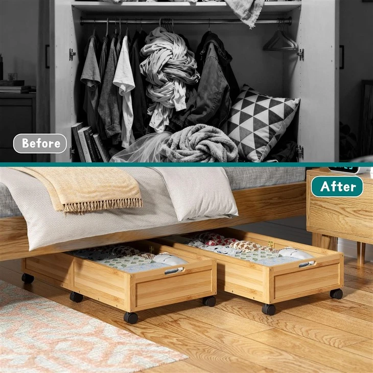 Bamboo Under Bed Storage With Wheels best