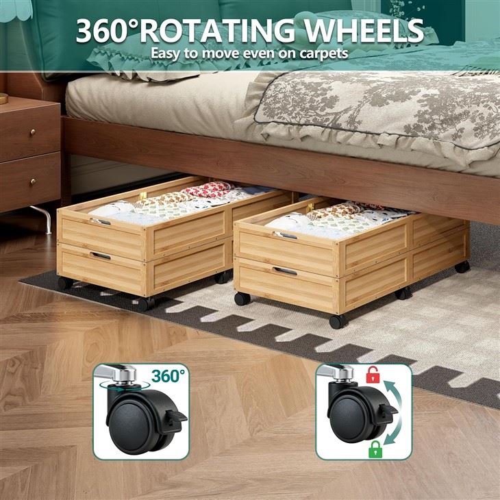 Bamboo Under Bed Storage With Wheels factory
