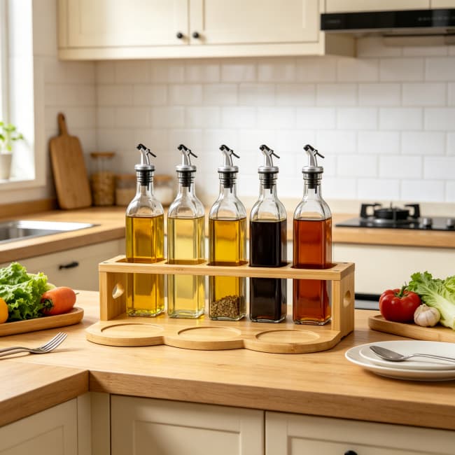 Oil Dispenser Bottle Set With Bamboo Holder suppliers