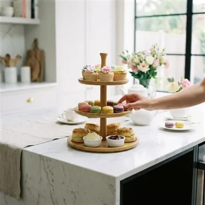 3-Tier Circular Bamboo Serving Tray