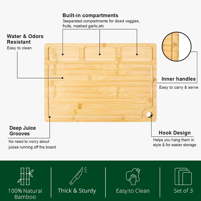 Bamboo Chopping Board Set Of 3