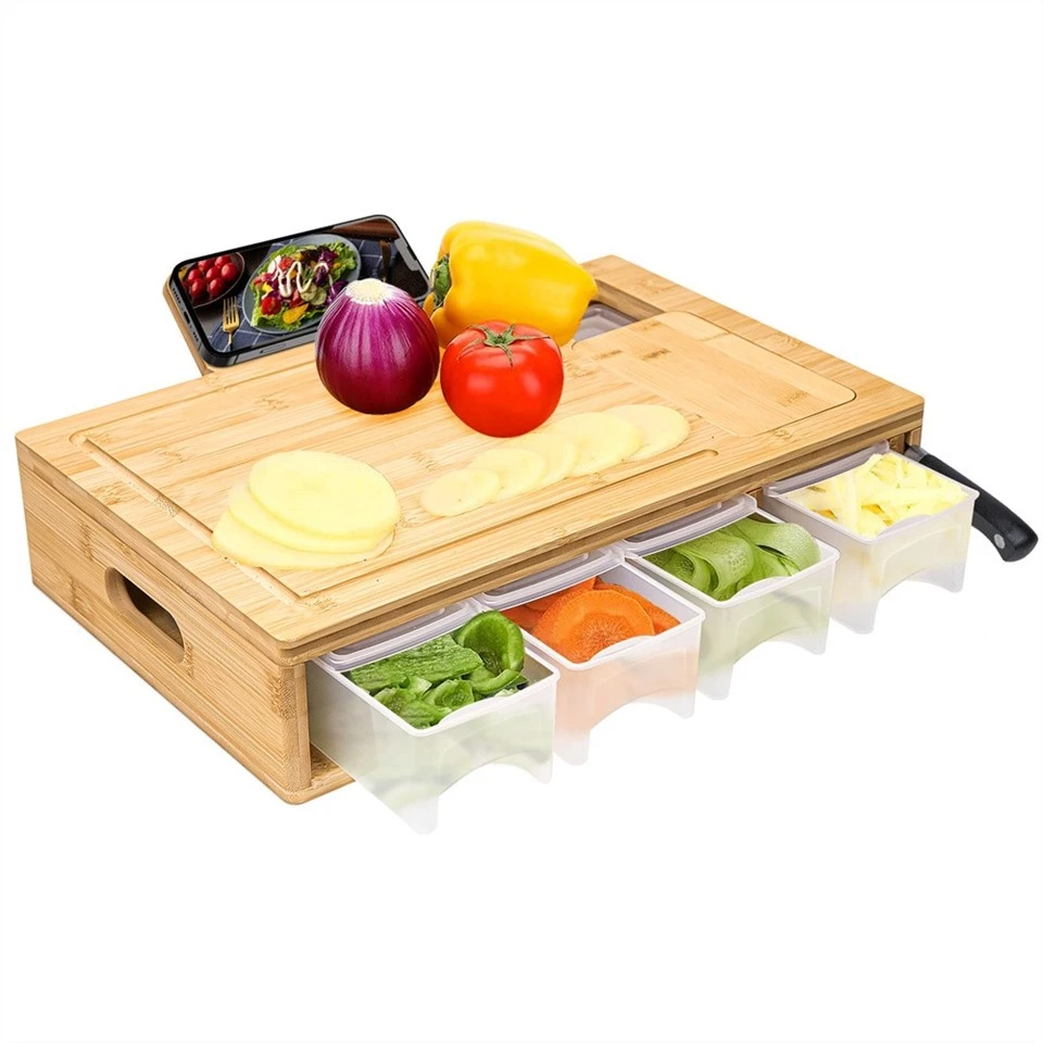 Bamboo Cutting Board With Containers