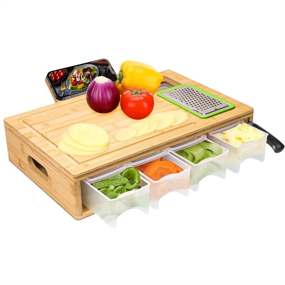 Bamboo Cutting Board With Containers