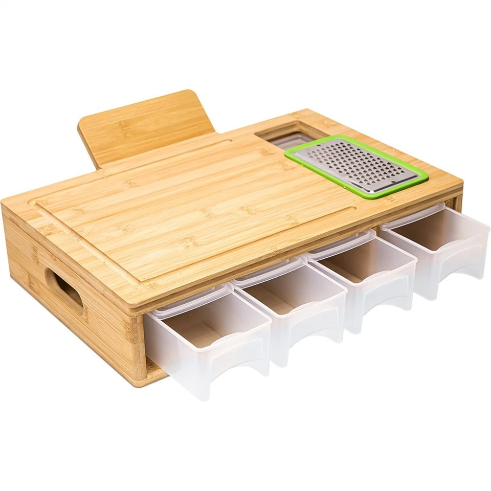 Bamboo Cutting Board With Containers