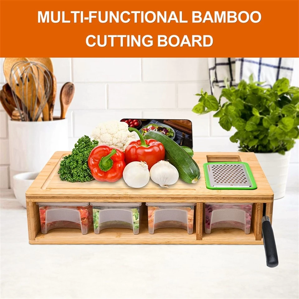 Bamboo Cutting Board With Containers