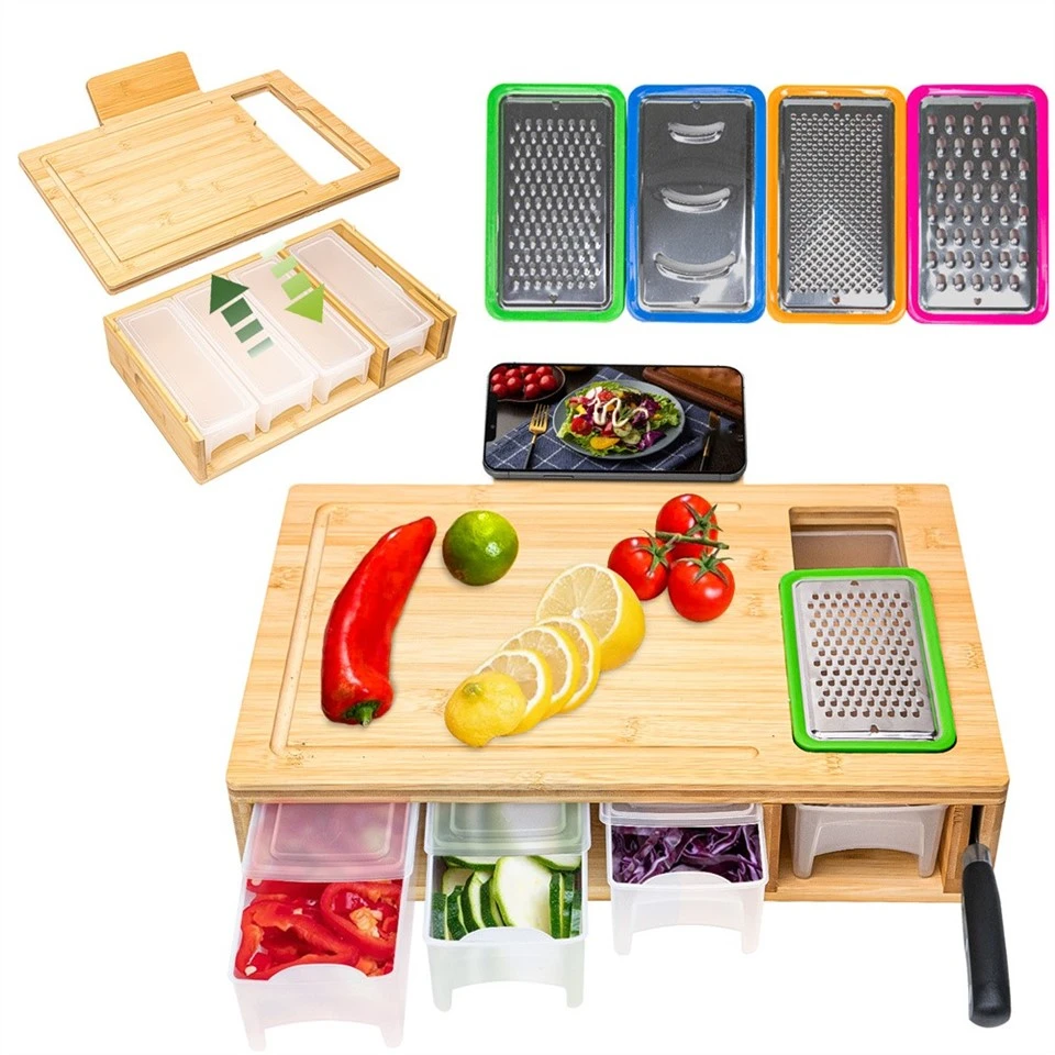 Bamboo Cutting Board With Containers