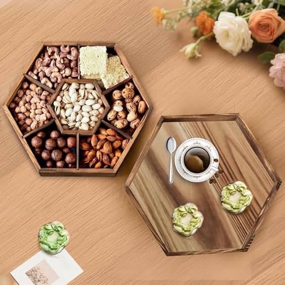 wooden nuts serving tray with lid