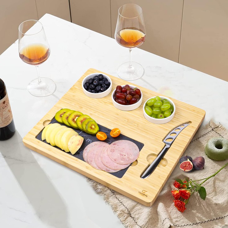 Bamboo Cheese Platter Set With Slate Plate 5 Bamboo Cheese Platter Set With Slate Plate 5