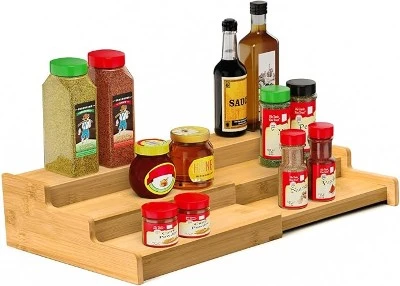 3 Tier Expandable Bamboo Spice Rack Organizer 3 Tier Expandable Bamboo Spice Rack Organizer