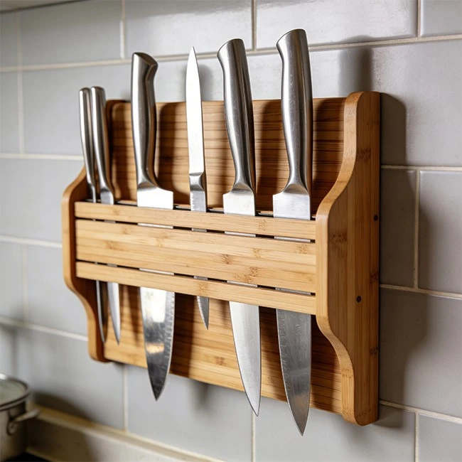 Bamboo Magnetic Knife Block 4