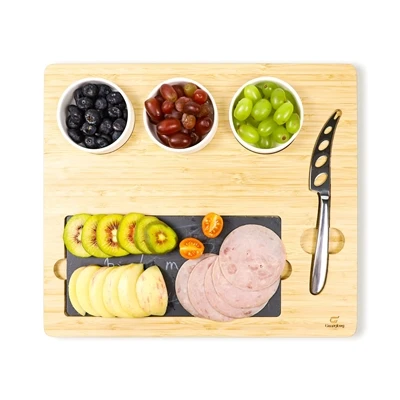 Grab The Prime Day Bonus! Bamboo Cheese Board With Slate Plate - A High-gross...