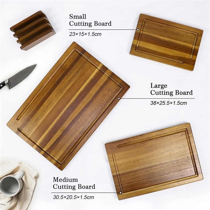 3 Piece Wooden Cutting Board Set With Stand high quality