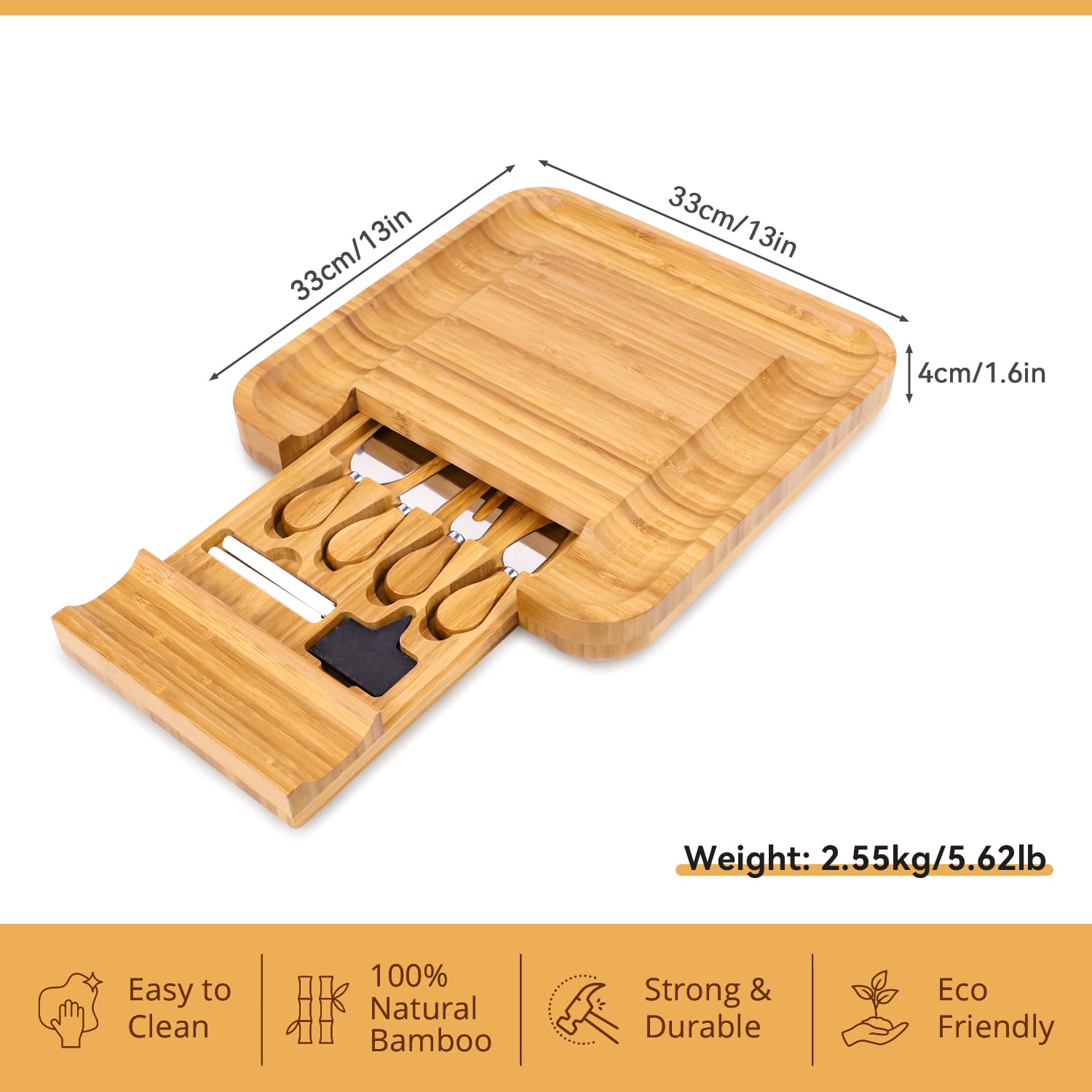 Bamboo Cheese Platter with Cheese Utensils 9