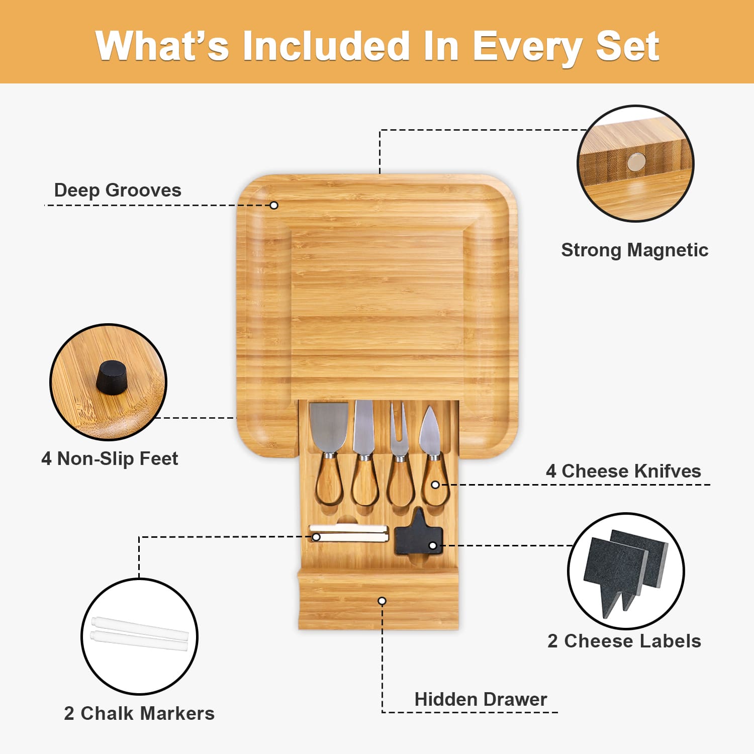 Bamboo Cheese Platter with Cheese Utensils 10